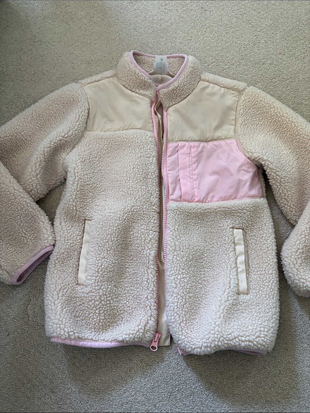 Hanna Andersson Cream Sherpa Jacket with Pink Accents